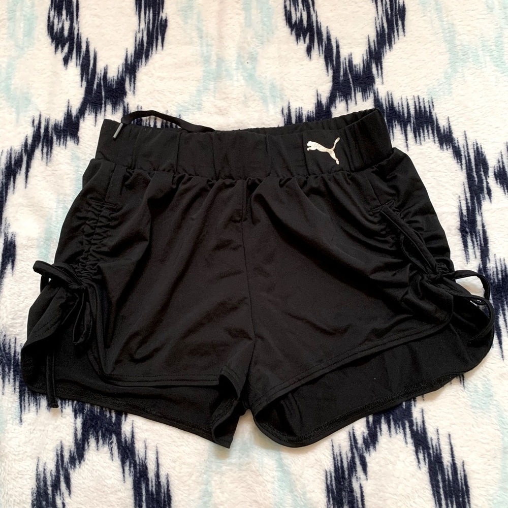 Puma side scrunch high waist shorts